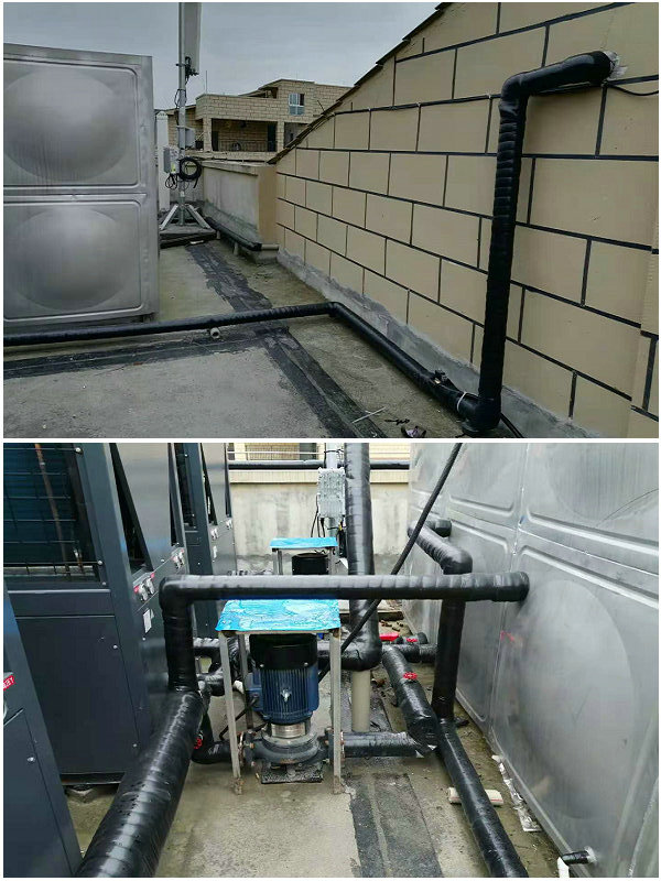 貴州道真職業(yè)高中40噸熱水工程(智恩空氣能熱泵20匹機(jī)3臺(tái)+40噸保溫水箱)